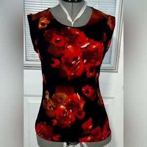 The Limited Black Floral Sleeveless Top with Red & Rust Flowers